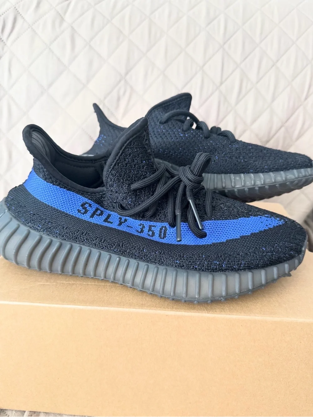 adidas Black and Blue Knit Athletic Shoes